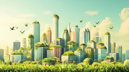 Obraz premium Modern sustainable urban agriculture with green technology overview. Bio-Organic Cities. Illustration