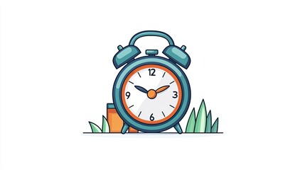 Retro Alarm Clock Beside Small Grass and Pill Bottle