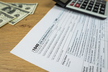 us tax forms 1040. 2024 year, business tax time concept.