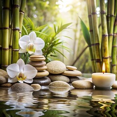 Zen Garden with Bamboo and Candle