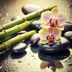 Orchids and Bamboo with Zen Stones