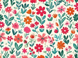 Seamless Hand-Drawn Floral Pattern with Vintage Botanical Elements