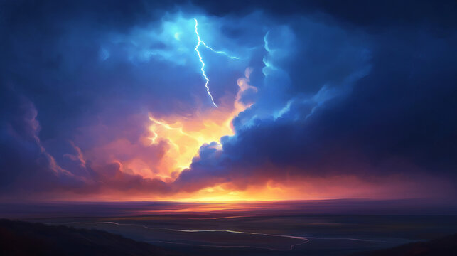 Wild storm rolling over open plains with dark clouds gathering, unleashing nature&rsquo;s raw, turbulent power