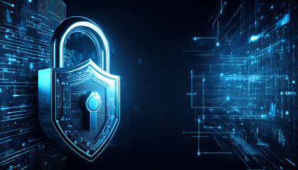 shield and padlock on binary code