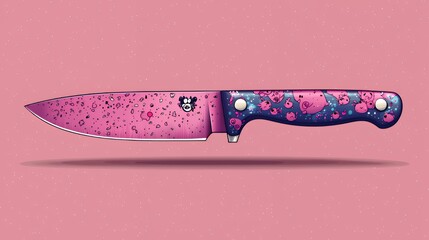 Stylized Knife with Pink Blade and Cartoon Animal Handle Illustration