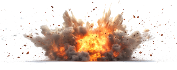 A bomb explosion with debris isolated on a white background PNG.AI GENERATED