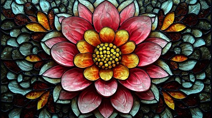 Abstract Stained Glass Flower with Vibrant Colors and Intricate Details