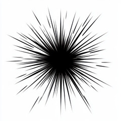 Abstract monochrome burst with dynamic black spikes radiating from a dark center on a white background.