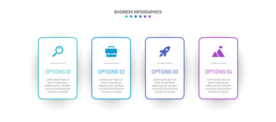 Horizontal progress bar featuring 4 arrow-shaped elements, symbolizing the four stages of business strategy and progression. Clean timeline infographic design template. Vector for presentation