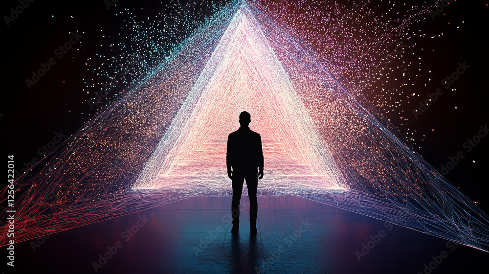 Poster the hologram drop. a drop of polygons, triangles of points, and lines. the drop is a low-poly compou