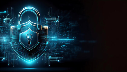 shield and padlock on binary code