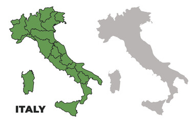 Italy political regions green outline map set