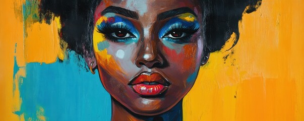 Vibrant portrait of african female with colorful makeup on abstract background