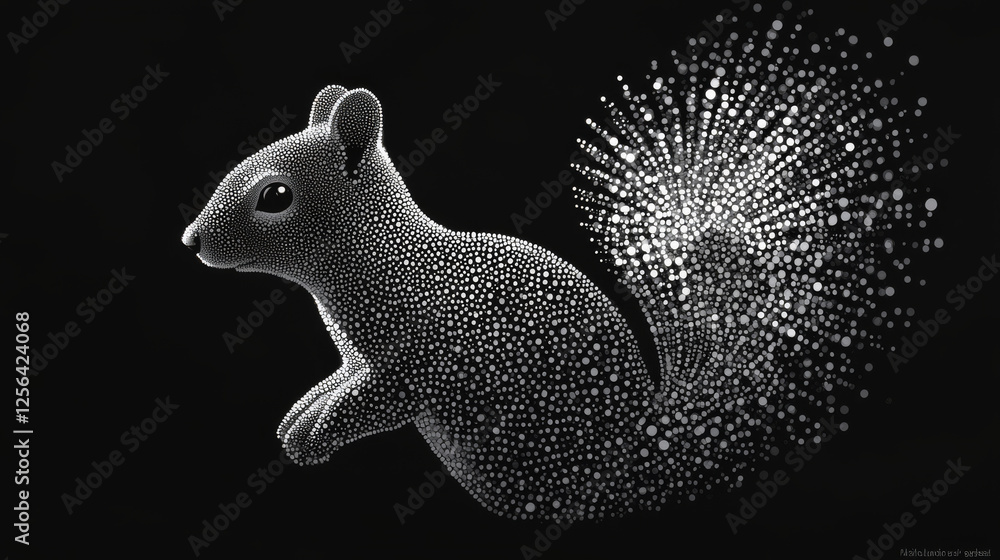 Poster the squirrel from the particles. silhouette of squirrel consists of small circles. vector illustrati