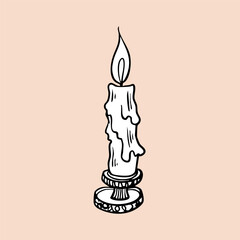 Astrology accessories. Magic candles. Hand drawn design elements. Line art. Vector illustration. 