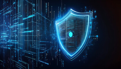 shield and padlock on binary code