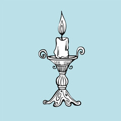 Astrology accessories. Magic candles. Hand drawn design elements. Line art. Vector illustration. 