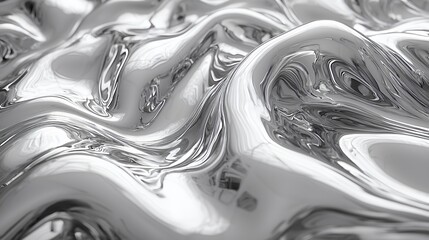 Abstract Silver Metallic Liquid Surface with Waves and Reflective Shine