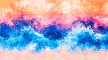 Fototapeta premium Abstract watercolor painting in vibrant blues, pinks, and oranges. A dreamy, colorful masterpiece.