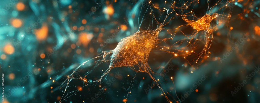 Poster glowing network of neural connections in a vibrant abstract background