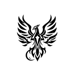 Obraz premium Modern Phoenix silhouette rising on the prowl. S V Keywords Birds: Tribal. bold. powerful. elegant, graceful. phoenix: mythical. simple, tattoo. style. mystical, graphic, tribal, abstract, graphic, bl