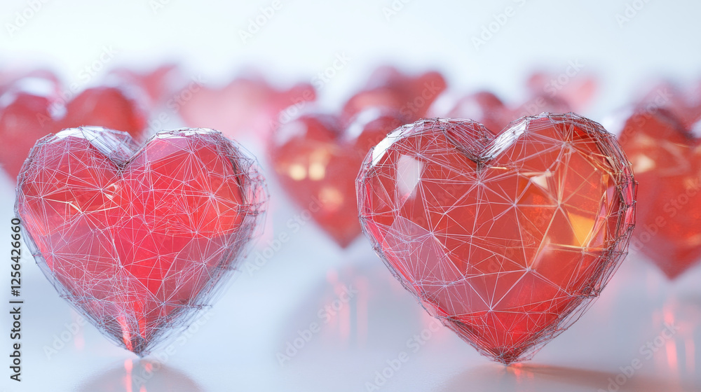 Aufkleber a hologram of a heart. two hearts of polygons, triangles of dots and lines. two hearts of love have 