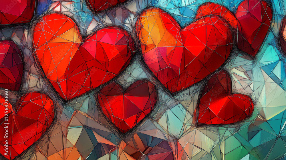 Aufkleber a hologram of a heart. two hearts of polygons, triangles of dots and lines. two hearts of love have 