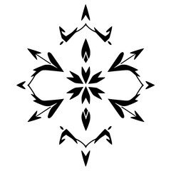 Symmetrical Black and White Mandala-like Pattern: A detailed black geometric design on a white background. The composition is balanced.