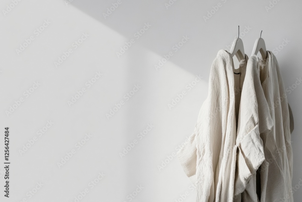 Aufkleber minimalist clothing display featuring neutral tones on a simple white background with soft natural l