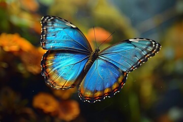 Close-Up Image of a Colorful Butterfly in Flight against a Clear Background