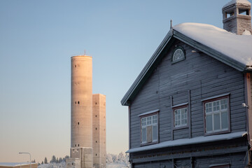 Kiruna, Sweden - January 24, 2025: View the of the new city center of Kiruna in cold weather.