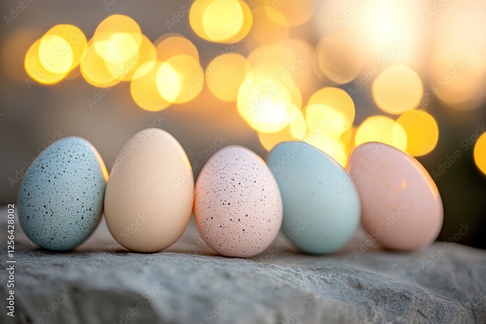Poster row of eggs with different colors and patterns