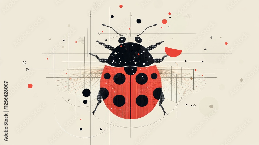 Poster ladybug of particles. ladybug consists of circles and points. vector illustration.