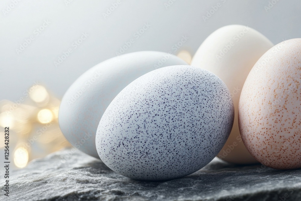 Aufkleber four eggs with different colors and patterns are arranged on a rock