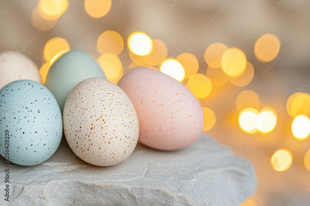 Aufkleber group of eggs with different colors and patterns are arranged on a rock
