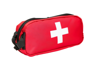 Red bag with a white cross on it