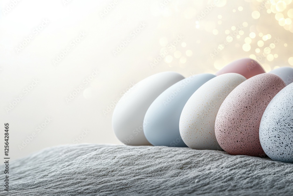 Aufkleber row of eggs in various colors and sizes are arranged on a surface