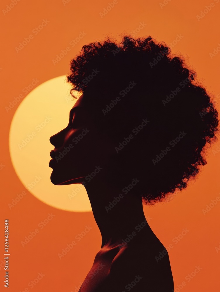 Poster Silhouette of a model against a vibrant sunset with glowing light and minimalist style. Generative AI