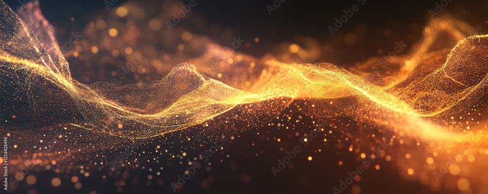 Aufkleber abstract glowing digital wave with particle light effects in dark space