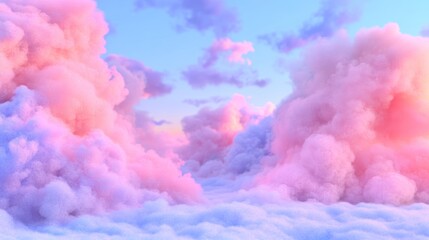 Fototapeta premium Dreamy pastel cloudscape. Soft pink and purple hues fill the sky, creating a magical atmosphere.