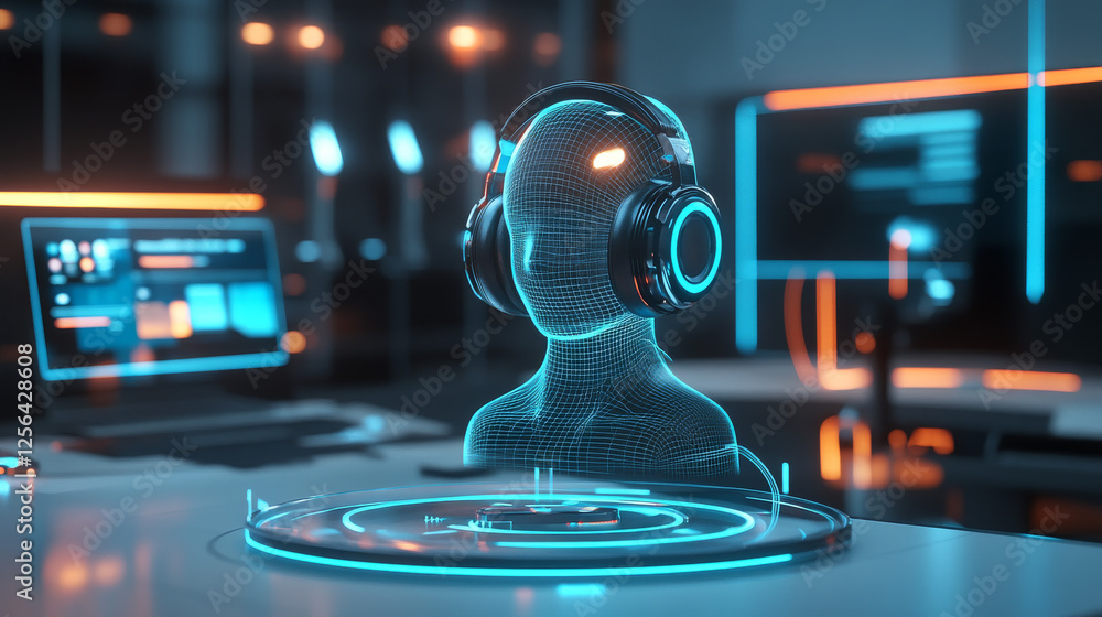 Poster hologram support service. the 24-hour support service consists of polygons, triangles of dots and li