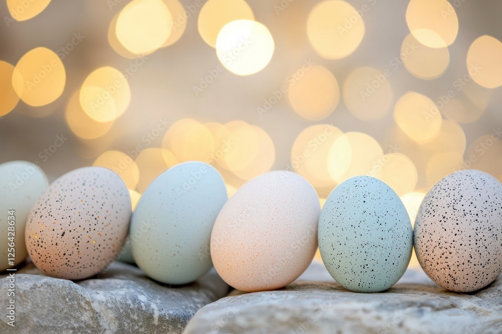 Poster row of eggs with different colors and patterns