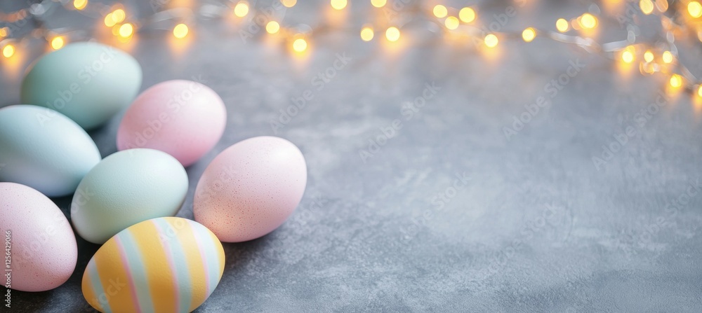 Aufkleber row of colorful eggs are arranged on a grey surface