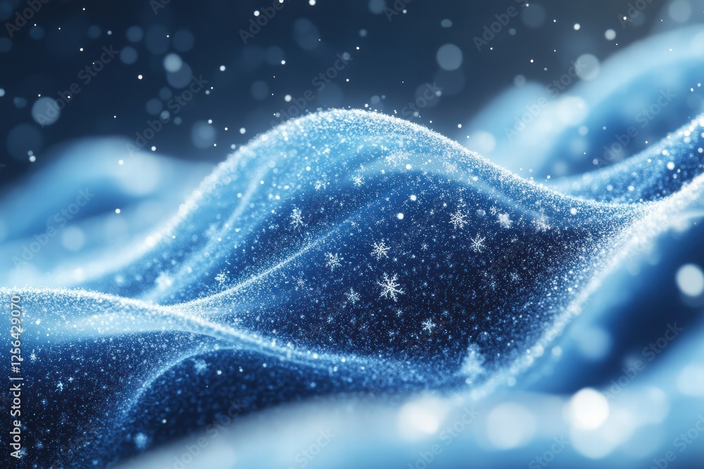 Poster abstract waves of shimmering snowflakes creating a serene winter atmosphere