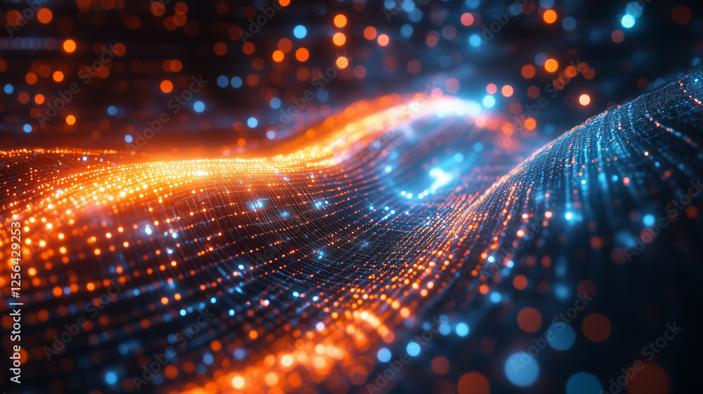 Poster Quantum encryption visualization shows intricate light and data patterns