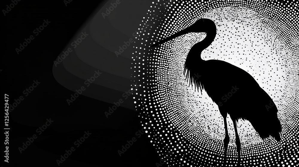 Poster stork of the particles. silhouette of a stork composed of dots and circles. vector illustration.