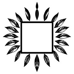 Floral Mandala square frame with feather-like leaves.