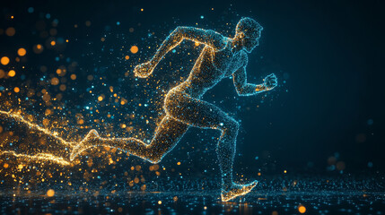 Naklejka premium Runner consists of points. Particles in the form of a runner on a dark background. Vector illustration. Graphic concept running.