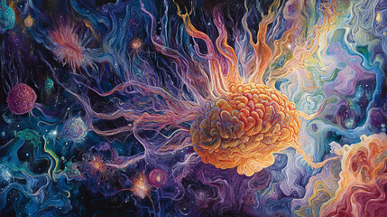 Vector seamless background illustration of the brain on a  background. Figure of the brain.