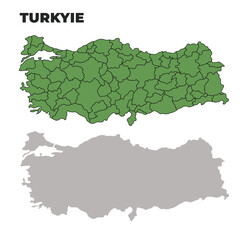 Turkiye political regions green outline map set